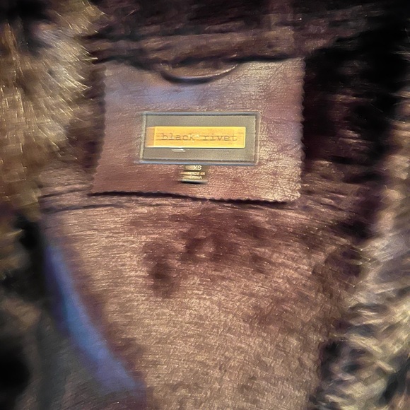 Black Rivet Leather Jacket with Brown Fur Lining - Picture 3 of 3